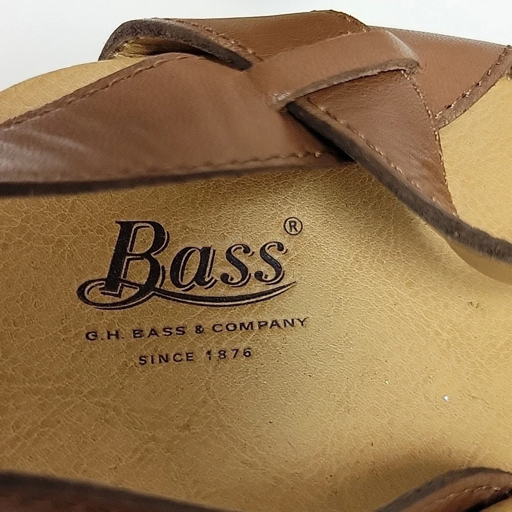 Bass Ophelia cognac leather platform sandals sz 10